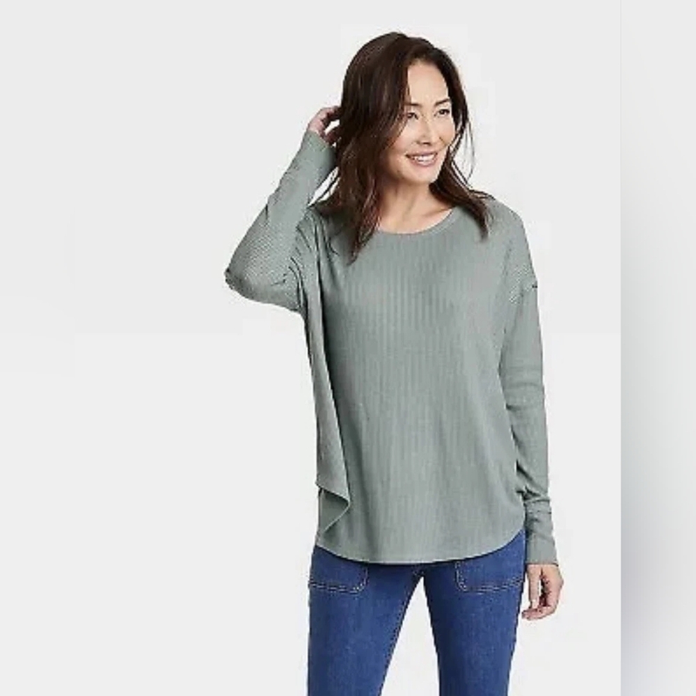 ☀️5/$25☀️ Knox Rose Women's Medium Sage Green Ribbed Loose-fitting Sweater